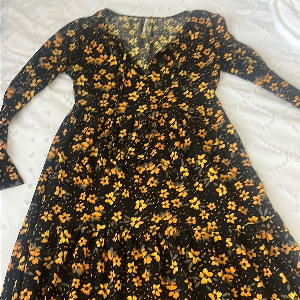 Free People Black and Yellow Bell Sleeve Sundress